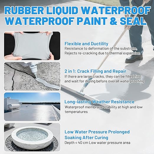 Rubber Liquid Waterproof Sealant, Waterproof Patch Seal Sealer, Cloud Gray Indoor & Outdoor Elasticity Rubber Paint, Multi Surface Foundation Leak Crack Repair-Roof Gutter Basement Water Proof Coating