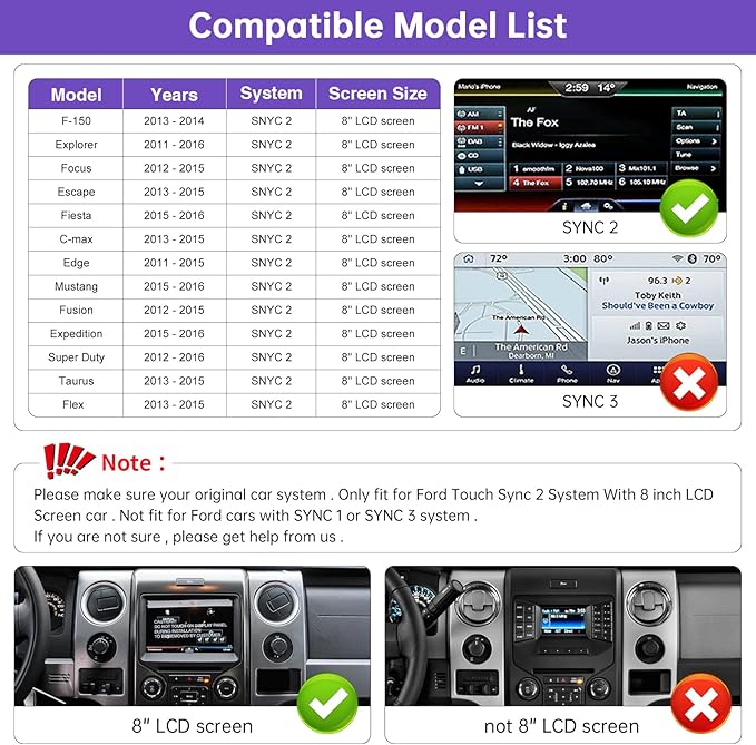 NINETOM Wireless CarPlay Retrofit Kit Decoder, Compatible with Ford (2013–2015) SYNC 2 System, Supports Android Auto, Mirror Link & Reverse Camera, USB