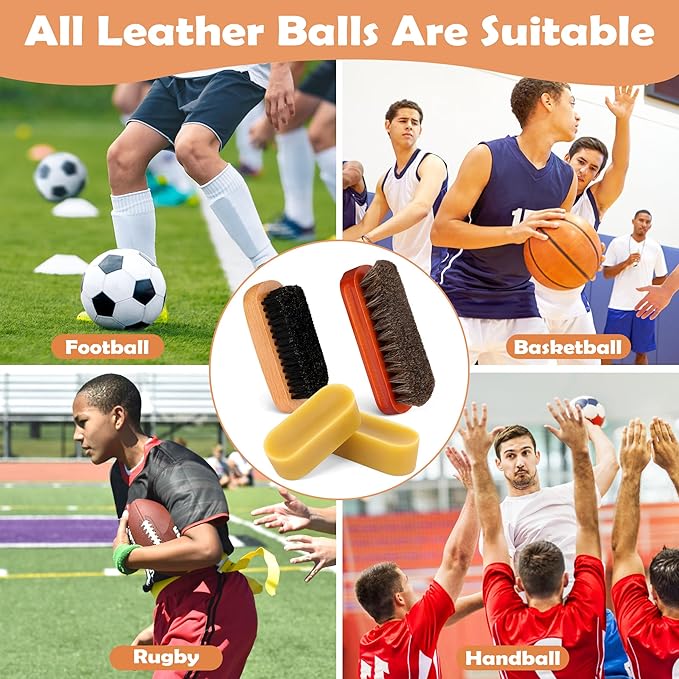 Luxiv 6Pcs Football Prep Kit, 6 in 1 Football Wax for Improved Tack Leather Football Conditioning Set for Enhanced Grip with Soft Horsehair Brush, Hard Hog Bristle Brush, 2 Waxes, Clean Cloth, Bag