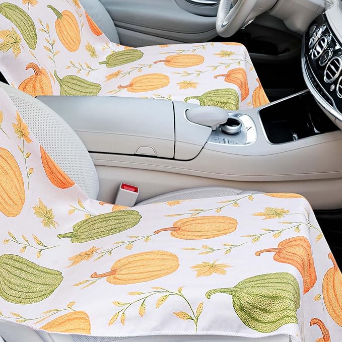 2 Pack Car Seat Towel Covers with Storage Bag 63 x 32 Inch Athletic Running Towel Seat Sweat Washable Non Slip Cover Gift for Car Outdoor Sport Activities (Yellow Pumpkin,Green Pumpkin)