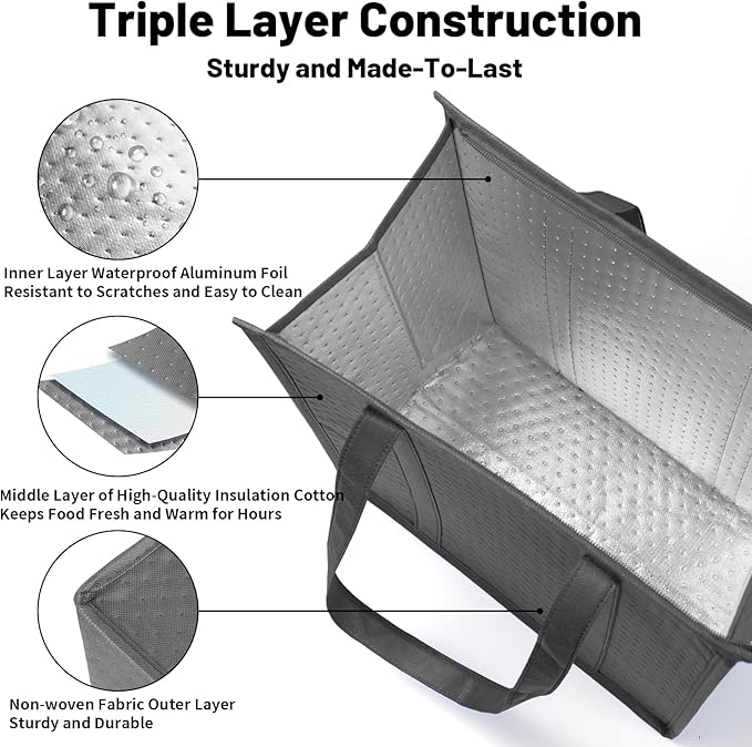 Insulated Grocery Bags with Zippered top Frozen Food Shopping Groceries Travel Insulated Tote Cooler Thermal Bags