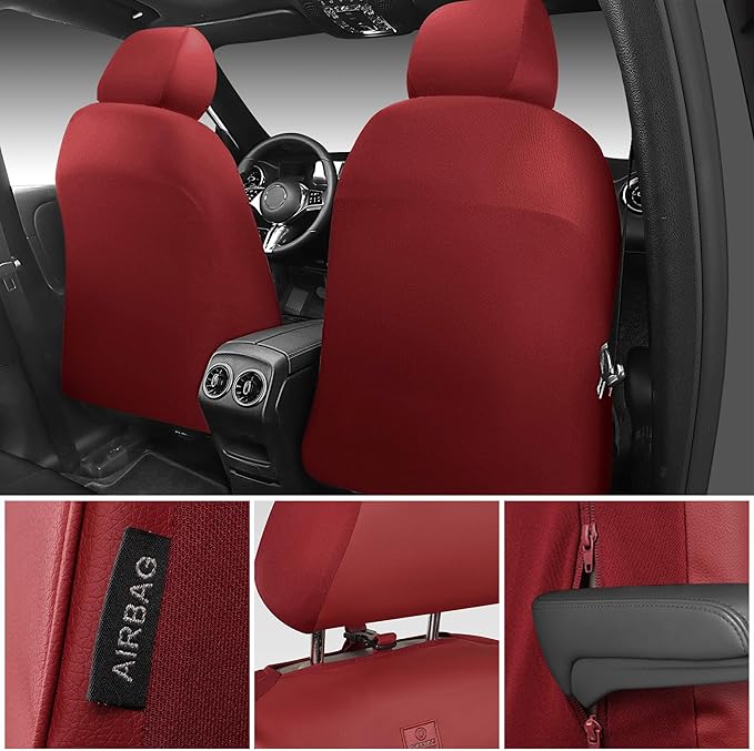CAR PASS 3D Foam PU Leather Car Seat Covers Front Seats,Wine Faux Leather Front Seat Covers for Cars, Universal Fit for SUVs Trucks Vans Sedan Automotive, Armrest Airbag Compatible,Burgundy