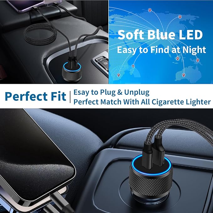 [Apple MFi Certified] iPhone 17 Car Charger, KYOHAYA 52.5W PD/QC Car Power Adapter USB-C Car Charger Cigarette Lighter with Type-C Braided Cable for iPhone 17/17 Pro Max/16 Pro/15/Galaxy S26/S25/Pixel