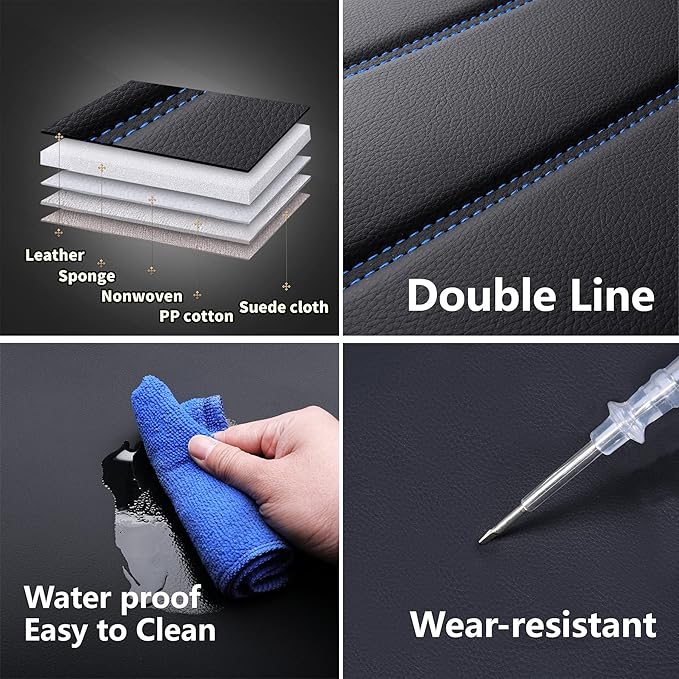 CAPITAUTO Leather Car Seat Covers, Waterproof Faux Leatherette Cushion Cover for Cars SUV Pick-up Truck Universal Fit Set for Auto Interior Accessories(2 Front Blue&Black)