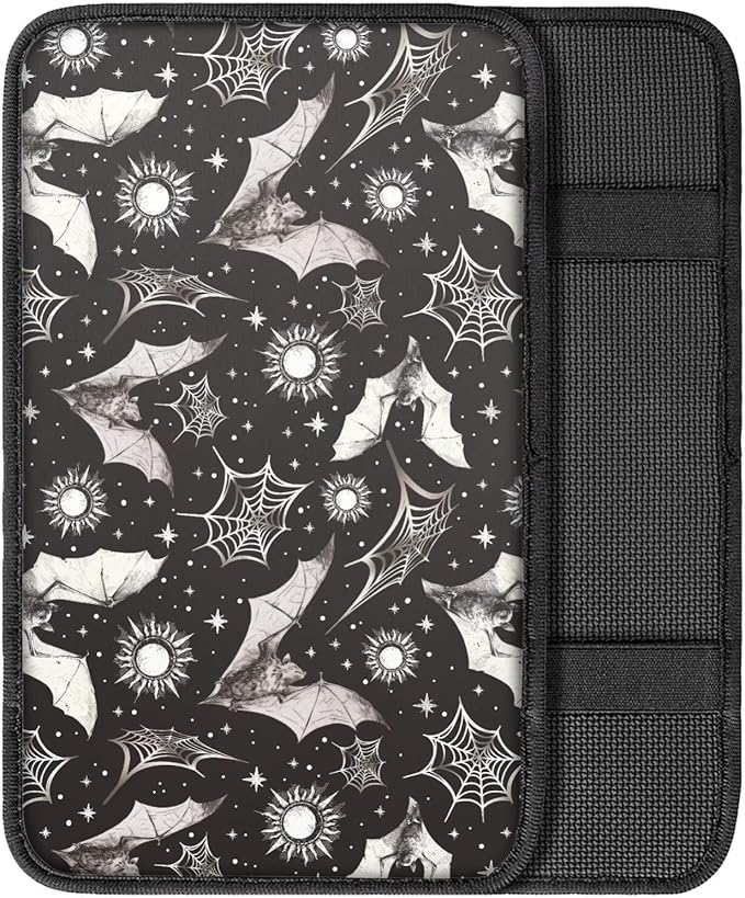 Dreaweet Starry Sky Bats Center Console Cover Halloween Car Accessories for Women Middle Console Covers for SUV Comfort Anti Slip Arm Rest for Car Armrest Storage Box Mat