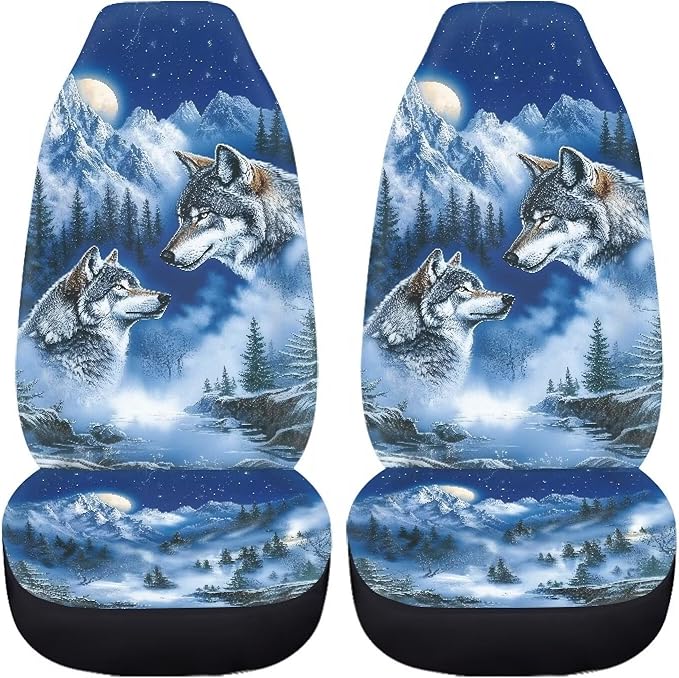 Forest Wolf Car Seat Covers Universal Front Car Seats Breathable Anti-Slip Back Fabric Removable Automotive Accessories Suitable for Cars SUV