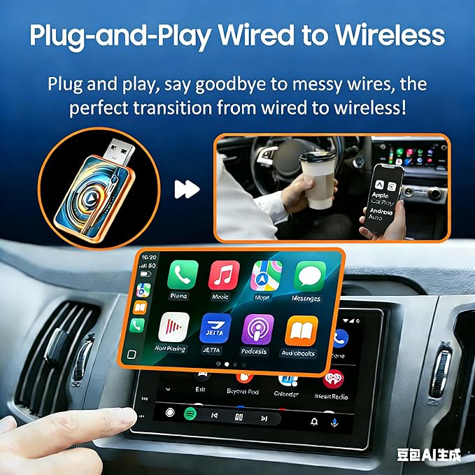2026 Wireless Carplay Adapter for Apple iPhone & Android，Multi-User, No Latency - Convert Wired to Wireless Car Play Adapter for iOS 10+/Android 11+/Type-C Port