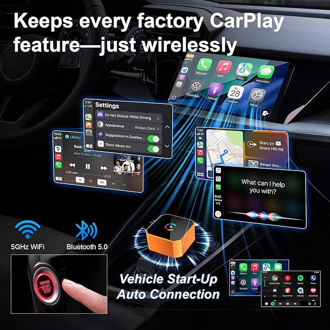 2026 Upgraded Mini Wireless CarPlay Adapter for Apple CarPlay & Android Auto, Plug & Play, Fast and Auto Connect, No Latency 2 in 1 Car Play Wireless Adapter for iPhone iOS 10+ & Android 11+