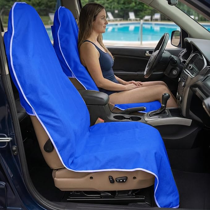 Dri Seats Waterproof Car Seat Cover – Premium Sweat Towel with Slip Resistant Backing for Front Seats in Cars, Trucks, SUVs – Universal Seat Covers & Liner, Easy Install (Blue, Large)
