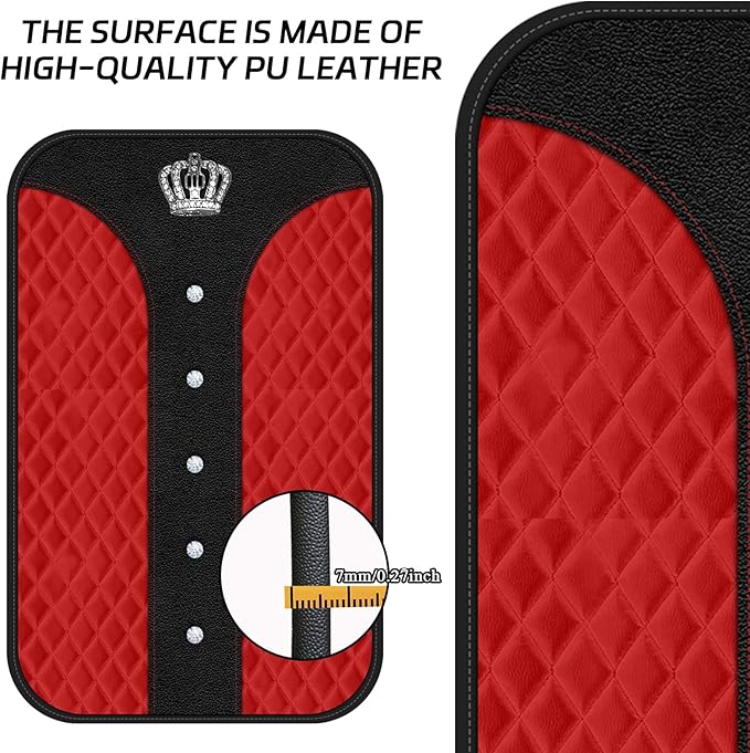 Red Bling Car Console Cover Hot Red Arm Rest Center Console Cushion Pad, Universal Anti-Slip Leather Armrest Box Decor Protector with Crystal Sparkling Rhinestone Car Accessories(Red)