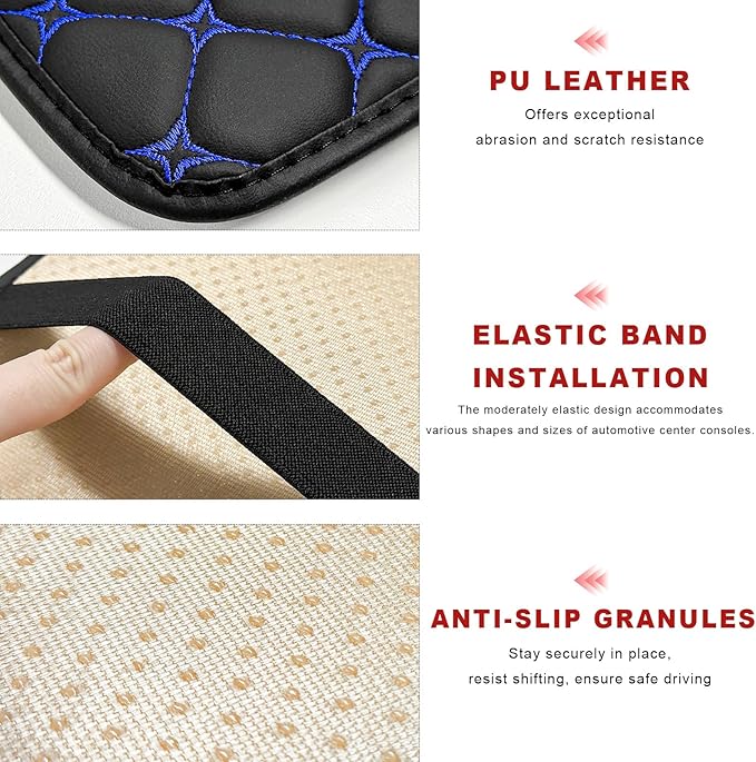 Car Center Console Cushion Pad, Anti-Scratch PU Leather Auto Armrest Seat Box Protector, Waterproof Arm Rest Protection Cover Interior Decoration for SUV Sedan Truck (Blue)