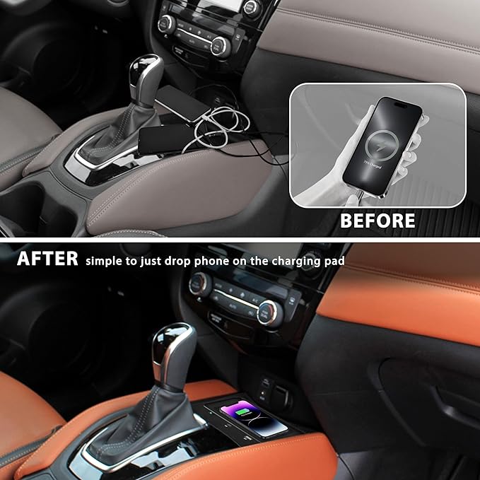 KEWISAUTO Wireless Charger for Nissan Rogue S, SV, SL, Center Console Charging Panel Fast Phone Charger Pad for Nissan Rogue T32 2014-2020/Rogue Hybrid 2017-2019/Rogue Sport 2017-2020 Accessories