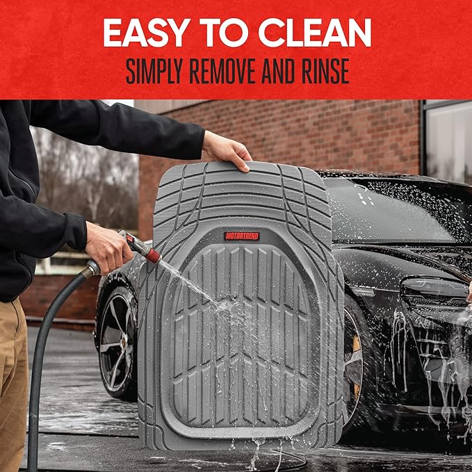 Motor Trend Front Floor Mats FlexTough Tortoise - Heavy Duty Rubber Floor Mats for Car SUV Van & Truck - All Weather Protection - Deep Dish Mats