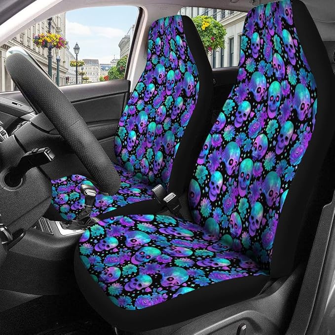 GENANY Sugar Skull Car Seat Covers Set of 2, Breathable Front Seat Covers for Truck Sedan SUV, Spooky Car Accessories, Sugar Skull Gift for Women Men
