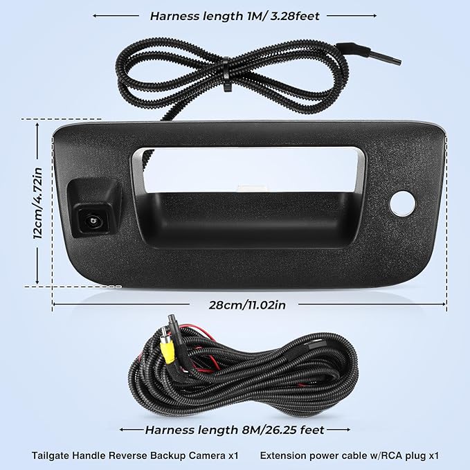 Tailgate Handle Backup Camera Fit for Chevy Silverado GMC Sierra 1500 2500 HD 2007-2013 Tailgate Reversing Rear View Park Assist Camera RCA Plug Replaces 22755304