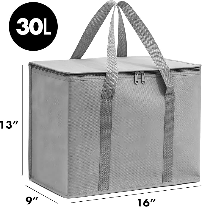 Carrywell (Not Made In China) Insulated Reusable Grocery Bags, Catering and Delivery Bag For Hot and Cold Food, Collapsible Thermal Tote For Doordash