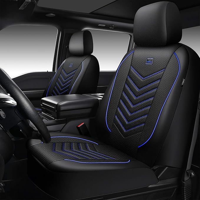 CAR PASS 3D Foam Mesh Leather Car Seat Covers Front Seats, Breathable Front Seat Cover for Cars, Comfortable Universal Fit for SUV Truck Sedan Automotive Anti-Slip Airbag Compatible, Black and Blue
