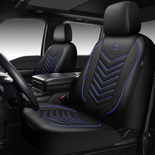 CAR PASS 3D Foam Mesh Leather Car Seat Covers Front Seats, Breathable Front Seat Cover for Cars, Comfortable Universal Fit for SUV Truck Sedan Automotive Anti-Slip Airbag Compatible, Black and Blue