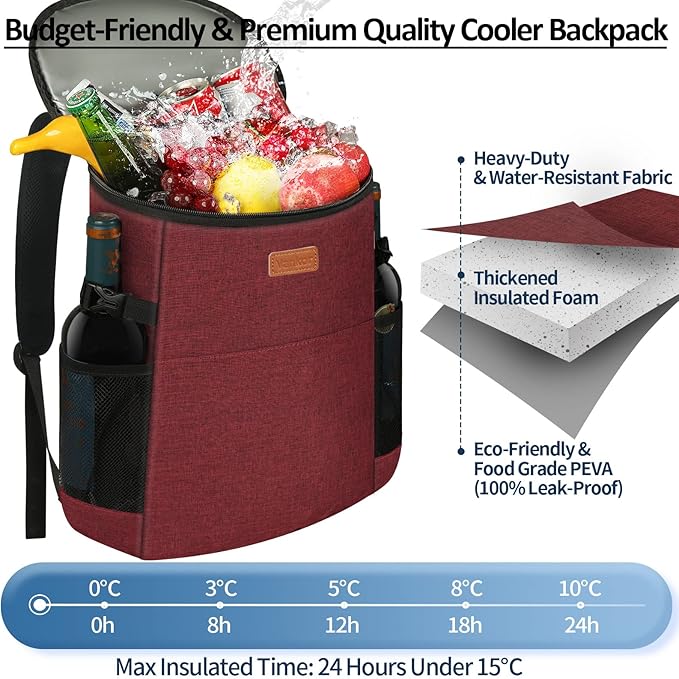 Camping Cooler Backpack 30 45 Cans, Soft Backpack Coolers Insulated Leak Proof Travel Cooler Bag Waterproof Lunch Picnic Beach Work Trip Thermal Bag Drink Beverage Beer Bag Cooler