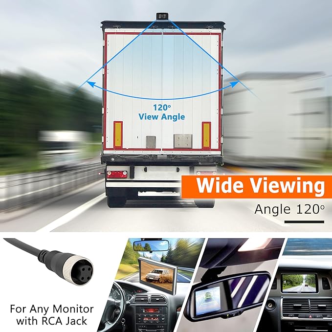 AHD 1080P 4-Pin Backup Camera with Night Vision, 120° Wide Angle, IP68 Waterproof & CMOS Sensor — Rear View Camera for Trucks, RVs, Trailers, Buses, Vans — Includes 33ft 4-Pin Cable