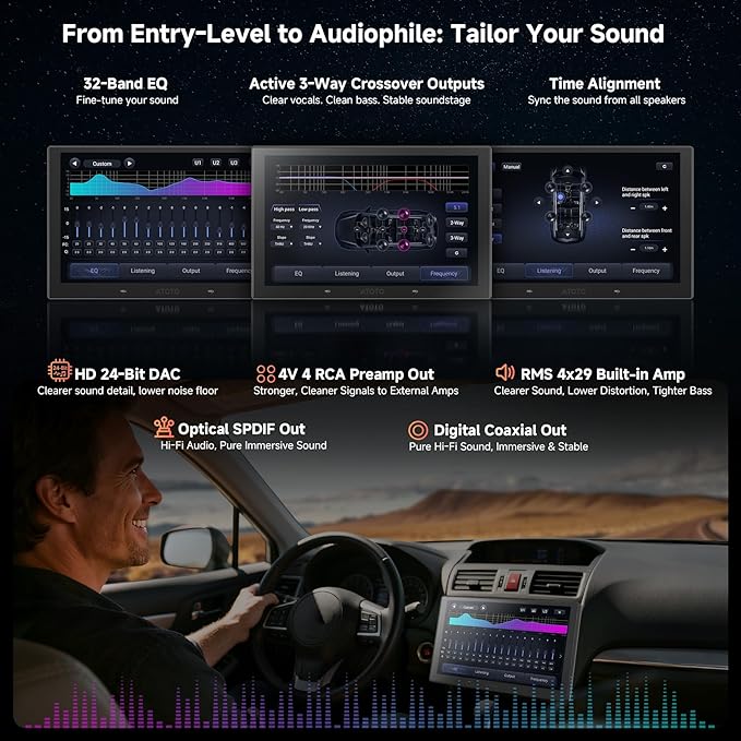 V10 10” QLED Android Double DIN Car Stereo with Car Karaoke, Pro DSP 4V Pre-Out, HDMI Out, aptX HD Bluetoth, 4G LTE, Wireless CarPlay & Android Auto, with 1080P Front Dash Cam & Backup Cam