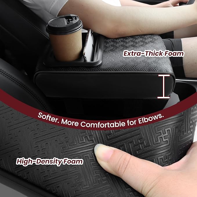 Car Middle Center Console Cover with Cup Holder for Long Driving,Car Armrest Storage Box with 2 Cup Holders for SUV,Truck-2.95in Height-Lifts Arms to Relax Muscles, Scratch-Resistant