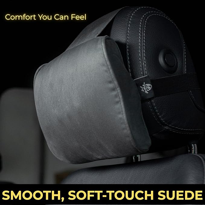 Car Headrest Pillow Memory Foam Soft Neck Support Comfortable Ergonomic Design Car Seat Headrest Pillow Universal Fit Travel Seat Pillow for Pain Relief While Driving Lord AutoFashion (1PC) (Grey)
