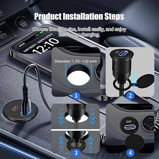 Dual Port USB A/C 3.0 Male to USB A/C 3.0 Female Extension Cable,Flush Mount Waterproof Panel Cable for Car,Truck,Boat,Motorcycle Dashboard 3.3ft