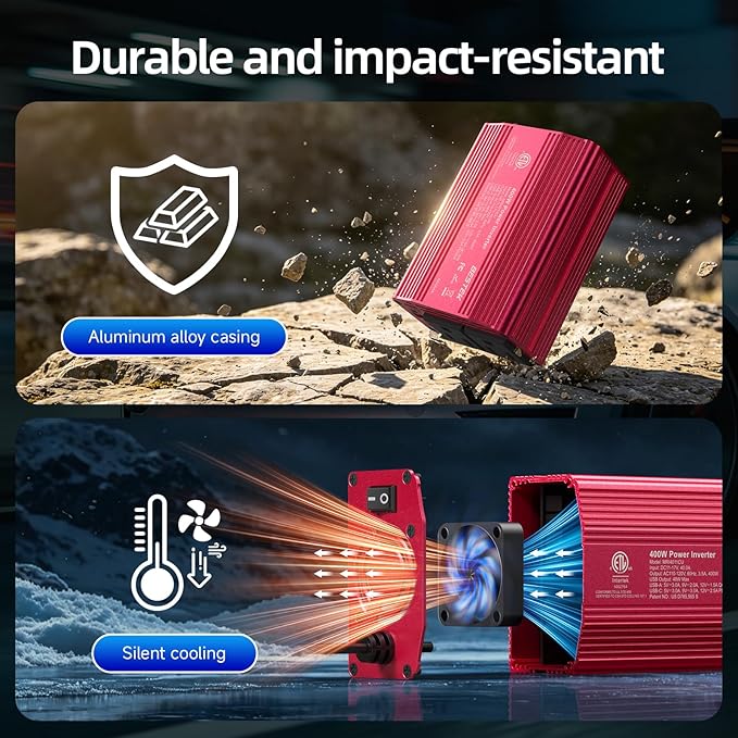 Bestek 400W Car Power Inverter for Vehicles – DC 12v to AC 110v Car Plug Adapter Outlet with PD 30W USB-C &USB-A 3.0 Fast Charging, Car Charger Cigarette Lighter Adapter for Laptop, Road Trip, Camping