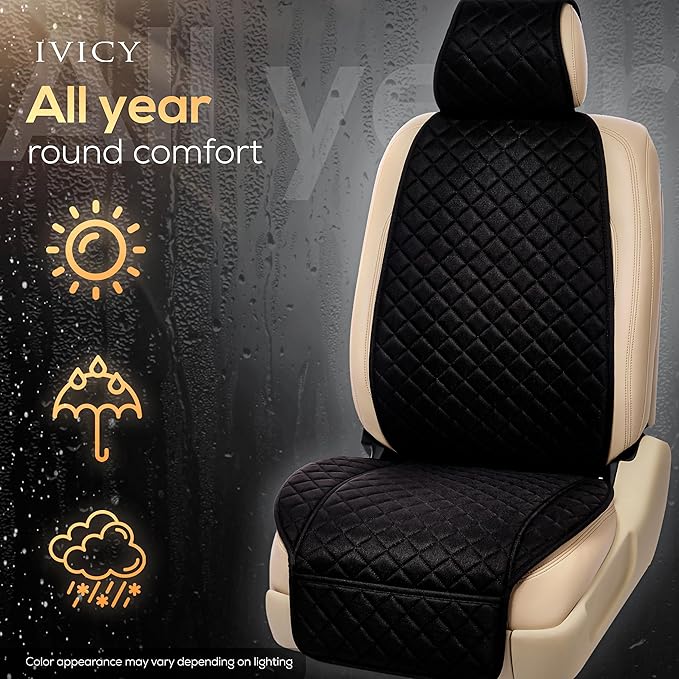 IVICY Faux Linen Front Car Seat Cover – Durable, Non-Slip Seat Protector for Cars – 1 Unit, Black