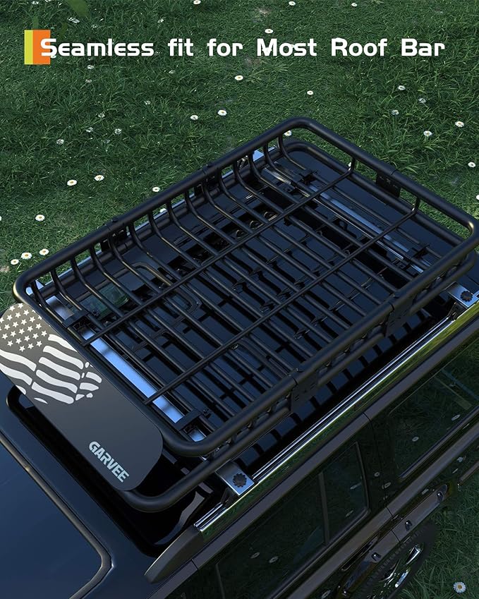 Garvee 46" x 36" Universal Roof Rack Basket, 200 Lbs Capacity Rooftop Cargo Carrier Basket with 15 Cubic Feet (44" x 34") Waterproof Luggage Bag, for Suvs, Trucks, Vehicles