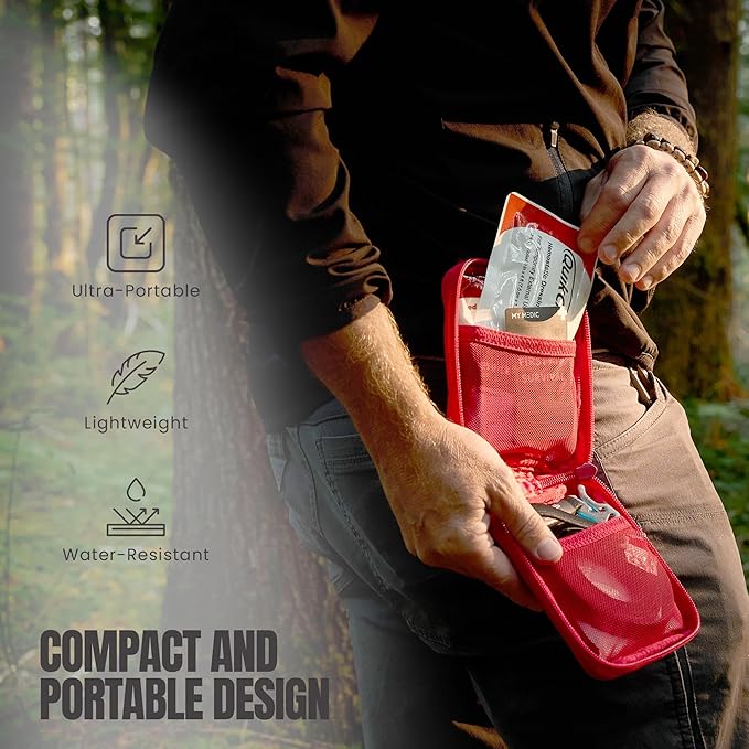 MY MEDIC Everyday Carry First Aid Kit - Emergency Survival Essentials, Medical Supplies & Accessories Bag for Travel Car, Home, Boat, Camper or Backpack - Red
