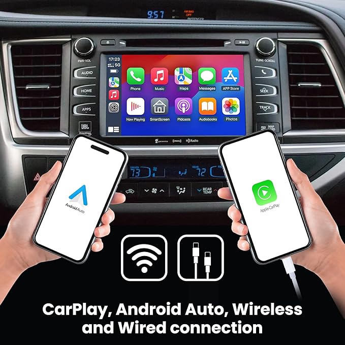 Wireless/Wired Adapter for CarPlay Android Auto Compatible with Toyota Highlander 2014-2019 Entune 2.0 High Definition Audio High Screen Resolution.