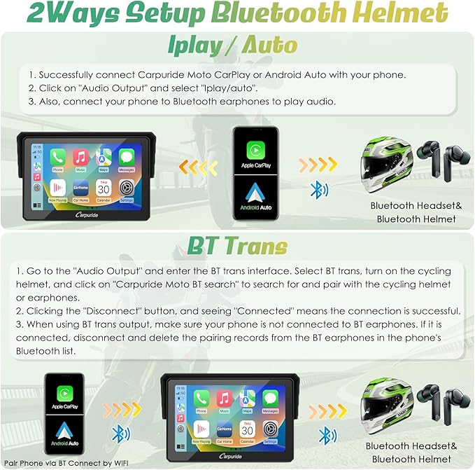 Carpuride W502 Motorcycle GPS Wireless Portable Carplay/Android Auto Waterproof Car Stereo, 5" IPS Touch Screen with Dual Bluetooth, Navigation/Siri/G00gle Assistant for Motorbike