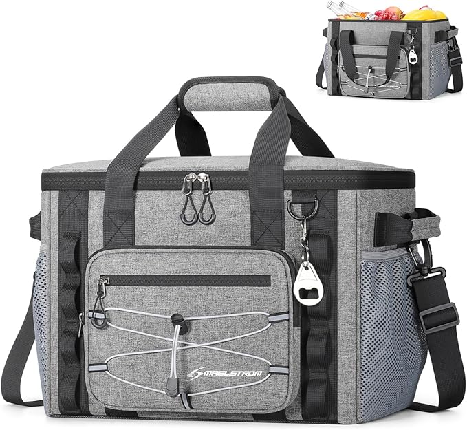 Maelstrom Soft Sided Cooler Bag, 30/40 Can Collapsible Insulated Ice Chest, Large Leakproof Portable Storage for Camping, Travel, Kayaking & Beach