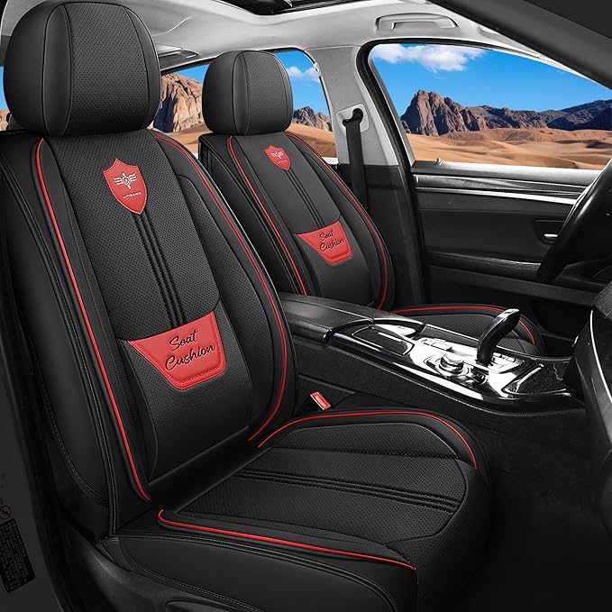 LINGVIDO Car Seat Covers for Front Seats (2 Seats) - Premium Perforated Nappa Leather,Waterproof Shield, Omni-Adapt Fit for SUVs Sedans, Ideal for Rideshare & Pets
