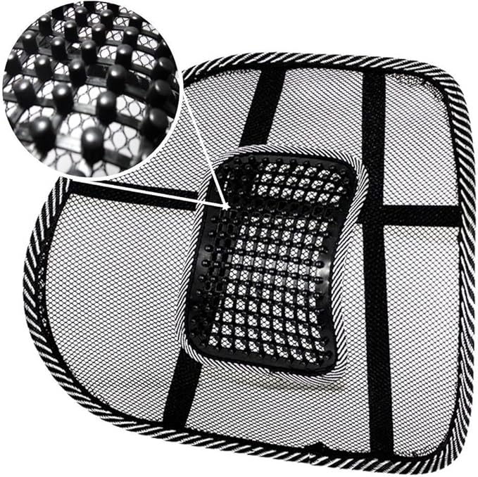 Black Lumbar Mesh Back Brace Support Office Home Car Seat Chair Ventilate Cool Cushion Pad with Massage | Breathable, Massage Beads for Ultimate Comfort (1 Piece)
