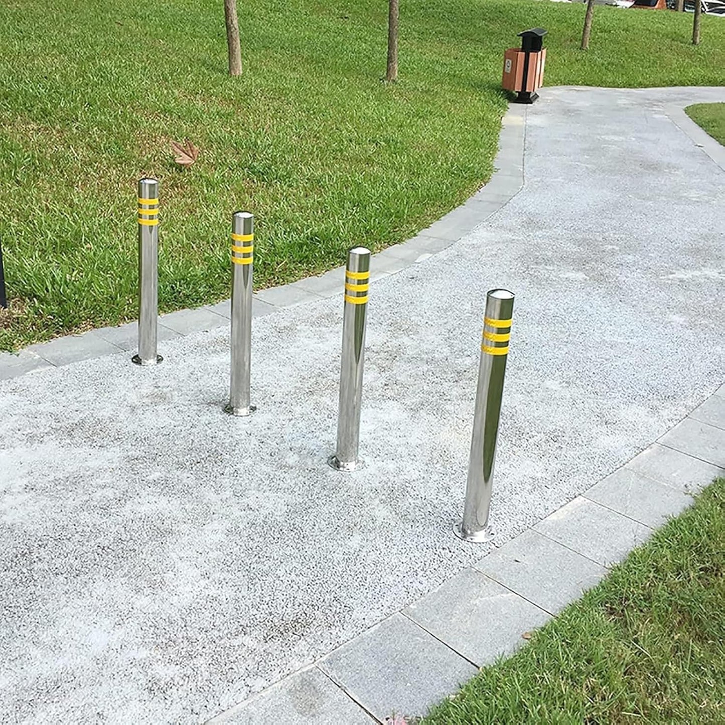 Stainless Steel Parking Bollards for Driveway, Industrial Safety Bollards Reflective Channelizer Post, Parking Barrier, Sturdy and Durable, Easy to Install, for Crowd Control(Silver (4pcs),8.9*100cm/3