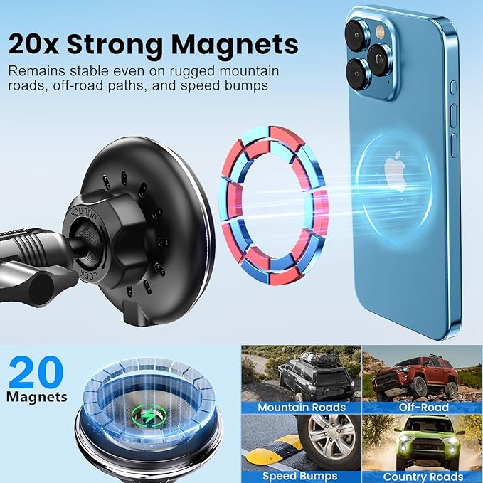 DIAMOOKY Metal Phone Mount for Toyota 4Runner 2024 2023 2022 2021 2020-2010 5th Gen 4runner Accessories Dash Cell Phone Holder W/Wireless Charging Adjustable Phone Stand Fit for All Smartphone