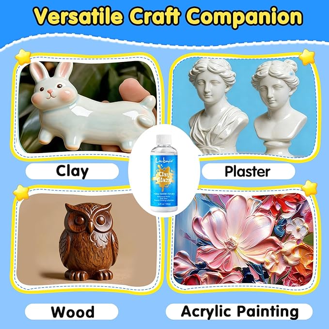 3.4FL OZ Air Dry Clay Glaze, High Gloss Varnish, Protective Sealant to Prevent Cracking & Scratching While Providing a Gloss Glaze Effect - for Ceramics, Wood, Acrylic Painting and Crafts (Gloss)