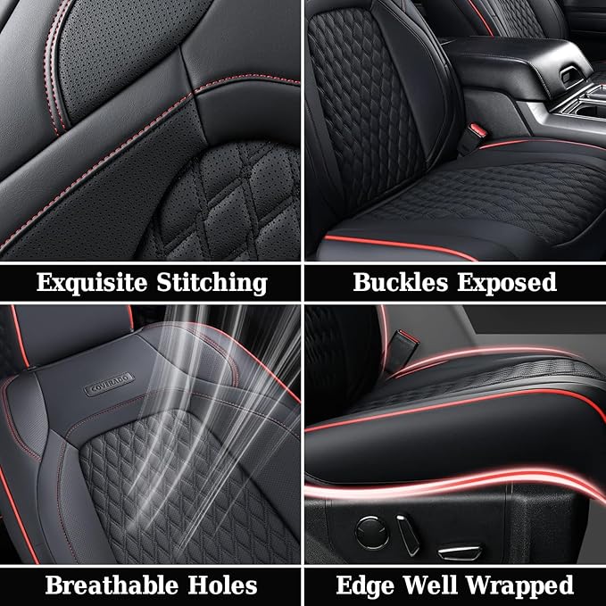 Coverado Seat Covers Full Set for Jeep Wrangler, Waterproof Car Seat Covers for Automotive Truck Seat Covers Custom Fit for 2008-2012 Jeep Wrangler JK Seat Covers for Cars 2 Door(Red Line)