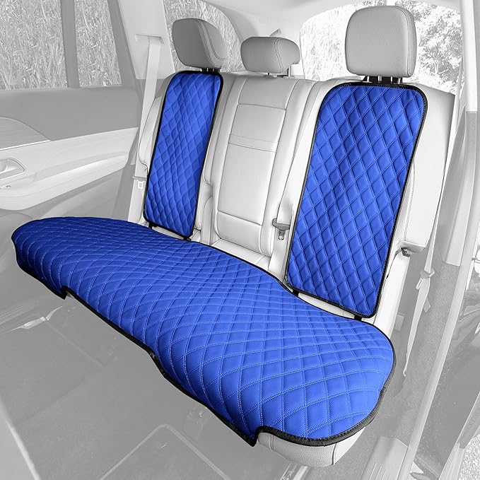 FH Group Car Seat Cover Cushion - Cars Trucks SUV, Faux Leather Car Seat Cushions, Waterproof Car Seat Cover Cushion, Universal Fit Car Seat protector Rear Set Blue