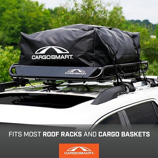 CARGOSMART CargoSmart Soft Sided Car Top Cargo Bag, 38”x38”x18” – Adds up to 15 Cubic Feet of Storage – Easily Mounts to Vehicle’s Roof Rack or Roof Top Basket – Heavy-Duty Vinyl, Black