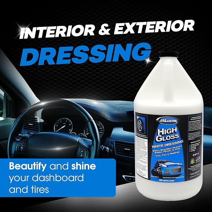 High Gloss White Dressing, Vinyl, Rubber, and Plastic Restorer for A Super Shine Finish, Back to Black Trim, Mold, and Tire Dressing, Quick Dry, Low Sling Formula, Bubblegum Scent, 1 Gallon