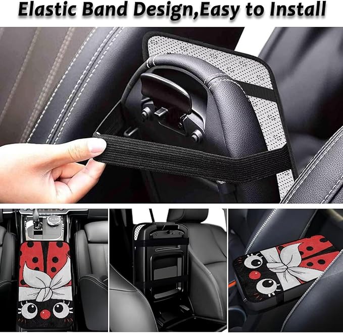 Red Ladybug Auto Center Console Pad Convenient Arm Rest Lid Cushion Anti-Slip Washable Car Armrest Seat Box Cover Accessories Universal Fit Sedans,Cars,Vans,SUV,Truck
