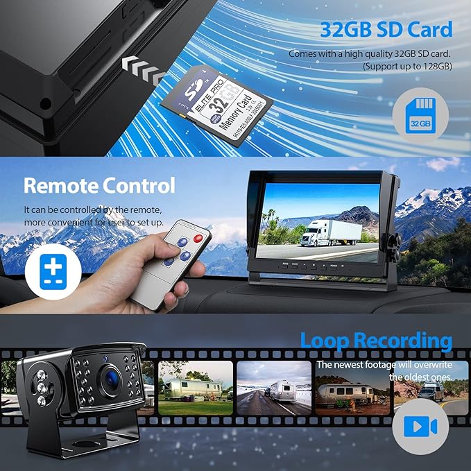 ZEROXCLUB 4 Wired Backup Camera System Kit with 10’‘ 1080P HD Monitor, IR Night Vision Rear Side Camera, Loop Recording, IP69K Waterproof Camera with Parking Lines for Bus, Truck, Trailer, RV, BY104A