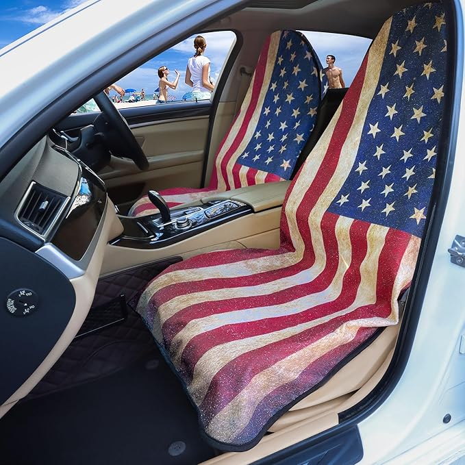 Car Seat Covers 1 Pack Waterproof Towel Car Seat Cover Universal Fit for Most Trucks SUV Fitness Athletes Pets Gym and Water Sport，American Flag