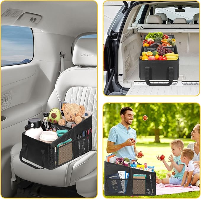 Car Organizer, Car Backseat Organizer for kids, Car Organizer with Divide, Handles and Multiple Mesh Pockets, Passenger Seat Organizer, Travel Accessories Collapsible Small Car Seat Storage Caddy