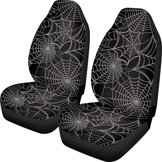 ELEQIN Cobweb Front Car Seat Covers 2pcs, Gothic Automotive Seat Covers Car Accessories Universal Size Fit for Most Cars,SUVs&Trucks&Vans