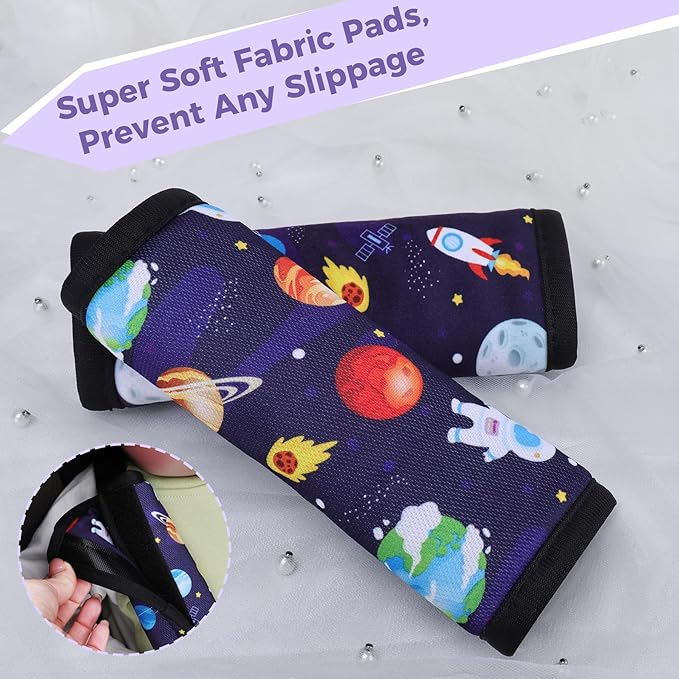 COOLBEBE Car Seat Straps Shoulder Pads for Baby Kids, Super Soft Velvet Seat Belt Covers for All Car Seats/Pushchair/Stroller/High Chair, Blue Space